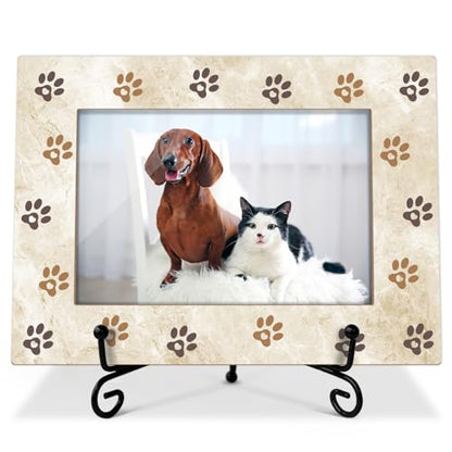 Pet Picture Frame Paw Print Frame Memorial Gifts for Cat Dog Mom Loss of Dog Cat Sympathy Desk Decor Photo Frame 4x6 Horizontal -small24 - style: Brown-Pet