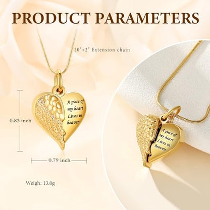 Cremation Jewelry Heart Urn Necklace for Human Ashes for Women Men A Piece of My Heart Lives in Heaven Memorial Ashes Keepsake Pendant - color: Gold-Mom