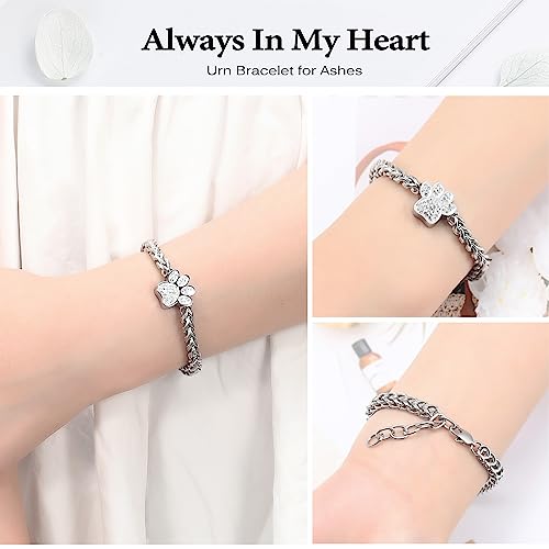 zeqingjw Urn Bracelet for Pets Ashes Pet Cremation Jewelry Stainless Steel Paw Print Pet Memorial Bracelet Pet/Dog's/Cat's Ashes Keepsake for Women Men - color: Silver