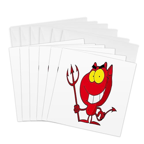 3dRose Greeting Cards - Silly Cute Cartoon Devil With Pitchfork - 6 Pack - More Random Cartoon Designs - size: 6 Greeting Cards with envelopes