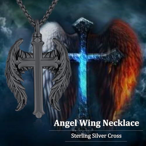 Aniu S925 Sterling Silver Urn Necklace Cremation Jewelry for Ashes - color: Black Cross - B