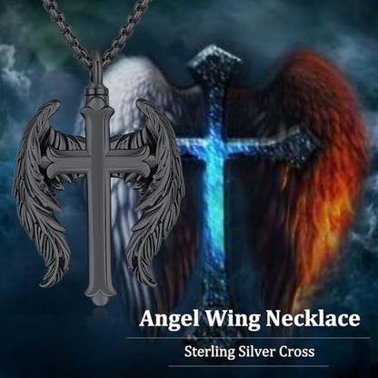 Aniu S925 Sterling Silver Urn Necklace Cremation Jewelry for Ashes - color: Black Cross - B