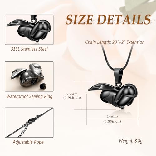 Bunny Rabbit Urn Pendant Necklace - Stainless Steel Cremation Ashes Jewelry for Pets Keepsake Memorial Ashes Locket - color: Black-A