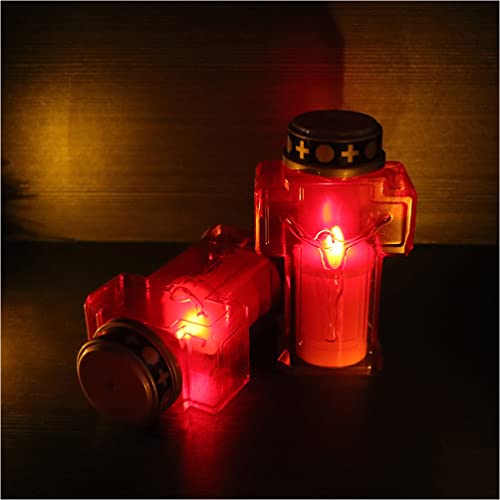 Uonlytech 2pcs Cross Candle Light, Red Flickering Flameless Candles Reusable Church Graveyard Led Candles Grave Decorations for Remembrance - size: 15.3x6.8cm
