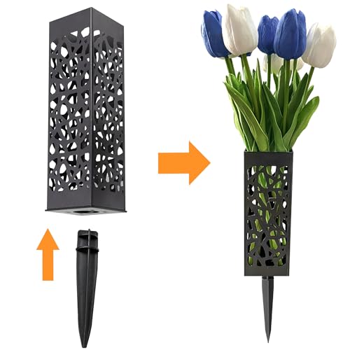 2 Sets Memorial Flower Holder for Cemetery Square Vases with Spikes