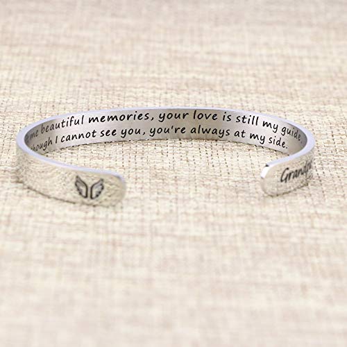 Memorial Gifts for Loss of Mom Dad In Memory of Jewelry Sympathy Bracelet | Bereavement Cuff Secret Message Engraved Grief Gifts for Women - style: Grandpa Memorial Gift- You left me beautiful memories
