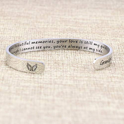 Memorial Gifts for Loss of Mom Dad In Memory of Jewelry Sympathy Bracelet | Bereavement Cuff Secret Message Engraved Grief Gifts for Women - style: Grandpa Memorial Gift- You left me beautiful memories