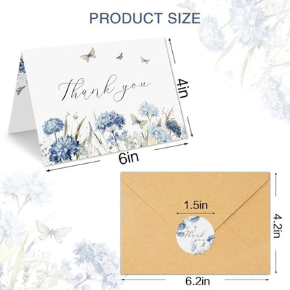 50 Pack Flower Funeral Thank You Cards with Envelopes, Blue, 4×6 In | Watercolor Design Bereavement Cards, Message Inside, for Funeral Family Friends Loved Ones, Celebration of Life - color: 50 Blue