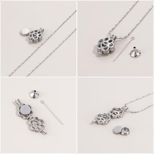 Paw Print Urn Necklace for Pet Ashes Stainless Steel Memorial Locket Cremation Jewelry Dog/Cat Keepsake Pendant with Mini Case Sympathy Gift for Pet Lovers Women Men - color: All Silver
