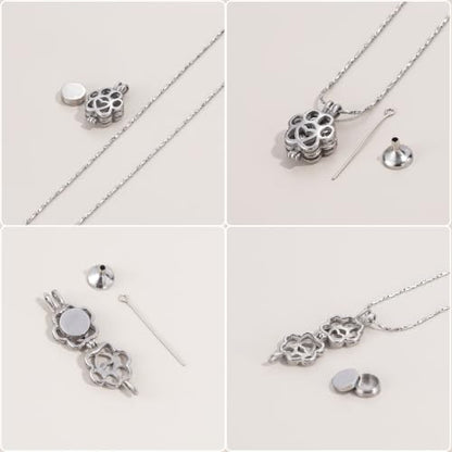 Paw Print Urn Necklace for Pet Ashes Stainless Steel Memorial Locket Cremation Jewelry Dog/Cat Keepsake Pendant with Mini Case Sympathy Gift for Pet Lovers Women Men - color: All Silver