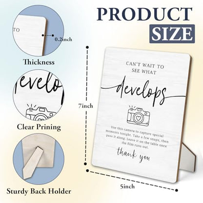 Cant Wait to See What Develops Sign, Wedding Photo Guest Book Wooden Stand Sign 5"X7", Welcome Wedding Guestbook Signs for Reception - color: Develops