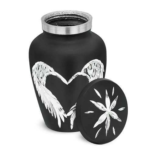 Black Small Urns for Human Ashes - Angel Wings & Heart Mini/Medium/Little Cremation Keepsakes for Ashes - Ash Holders – Urn -ERN - Tiny Urns for Men - Miniature Urn - (Single) from Keepsake Co. - color: Black Matte