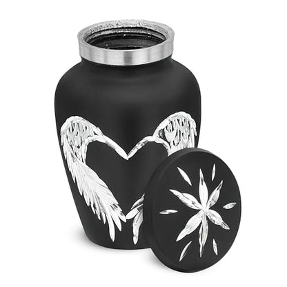 Black Small Urns for Human Ashes - Angel Wings & Heart Mini/Medium/Little Cremation Keepsakes for Ashes - Ash Holders – Urn -ERN - Tiny Urns for Men - Miniature Urn - (Single) from Keepsake Co. - color: Black Matte