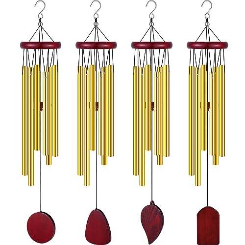 Tatuo 4 Pcs Memorial Wind Chimes for Loss of Loved One, 28'' Outdoor Sympathy Gifts for Mom Dad, with 6 Aluminum Tube, Remembrance Gift for Bereavement Garden Patio Balcony Home(Gold,Simple Style) - color: Gold, style: Simple Style