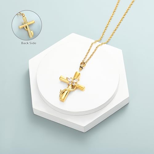shajwo Butterfly Cross Urn Necklaces for Ashes for Women Men - color: Gold-White