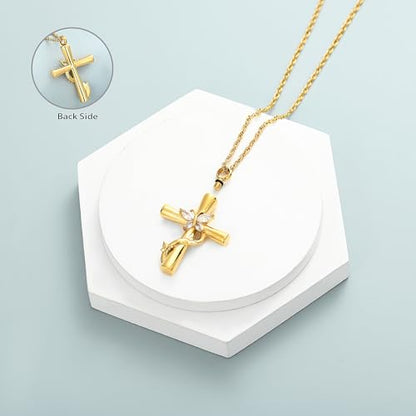 shajwo Butterfly Cross Urn Necklaces for Ashes for Women Men - color: Gold-White