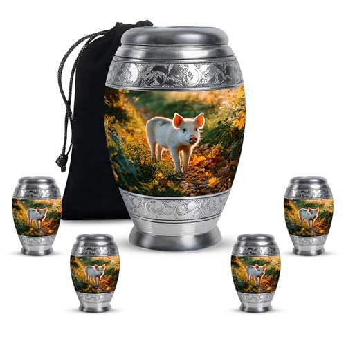 Pig Urns for Adult Ashes - Burial Urn for Ash for Brother and Sister | Green Funeral Urns For Ashes Adult Men - Burial Urn For Ash For Brother - Urn For Memorial 10 Inch With 4 Keepsake Set - color: Pig-1, size: Combo-3