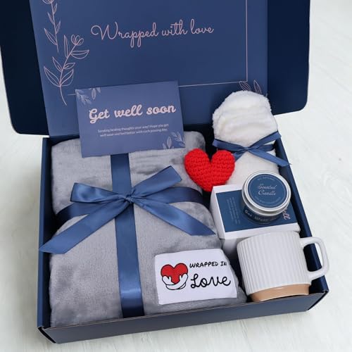Get Well Gifts For Women Get Well Soon Gift Basket Men, Cancer Care Package Surgery Recovery Hug Blanket For Patient Chemo Gifts Feel Better Gift For Women Encouragement Gift Set For Men