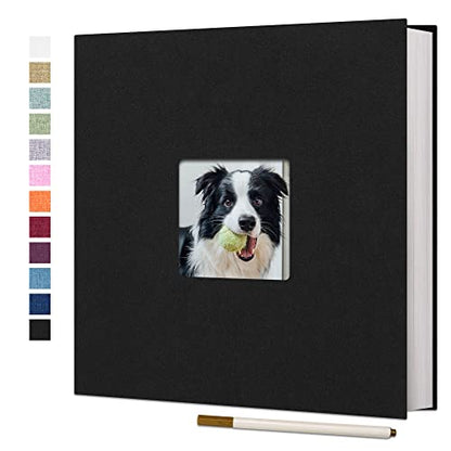 Vienrose Large Self Adhesive Photo Album with Window 11x10.6 40 Pages Black | Linen Cover, Scrapbook, Fits 4X6 8X10 Pictures, Metallic Pen Included, Diy - color: Black, size: 11"x10.6" 40Pages