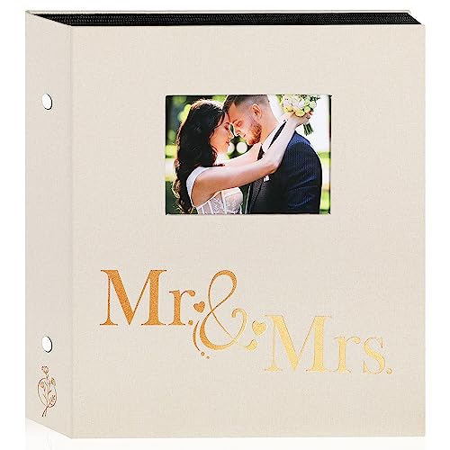 Lanpn Wedding Photo Album 4x6 600 Pocket Photos Slip in, Linen Cover Large Capacity Newlywed Marriage Window Album Hold 600 Horizontal Vertical Photos (Mr & Mrs, Beige) - color: Beige, size: 600 Photos