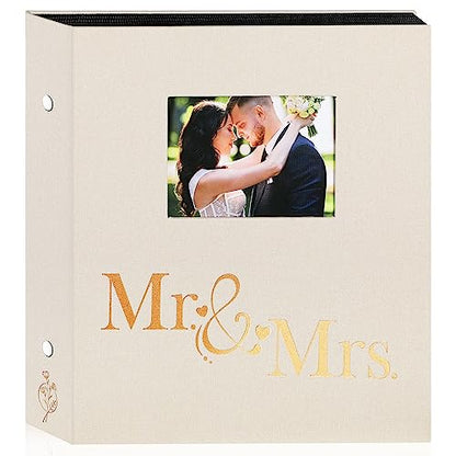 Lanpn Wedding Photo Album 4x6 600 Pocket Photos Slip in, Linen Cover Large Capacity Newlywed Marriage Window Album Hold 600 Horizontal Vertical Photos (Mr & Mrs, Beige) - color: Beige, size: 600 Photos