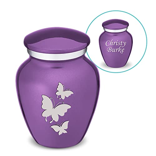 Embrace Keepsake Personalized Butterfly Cremation Urns for Human Ashes I Purple Funeral Urn for Men and Women with Double Side Engraving I 3.5 lbs - color: Purple