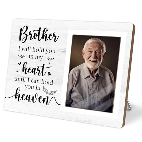 Memorial Photo Frame, Sympathy Gifts for Loss of Brother, in My Heart, in Loving Memory Wooden Picture Frame, Bereavement Remembrance Funeral Passed AWay Condolence Gifts(White-Brother, 4 x 6 Photo) - color: White-Brother