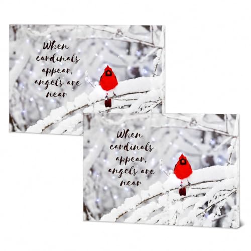 Cardinal Memorial LED Canvas Wall Art Set of 2 – Lighted Winter Snow Scene with “When Cardinals Appear Angels Are Near” – Sympathy Gift for Loss of Loved One – Battery Operated Wall Décor – 16" x 12"