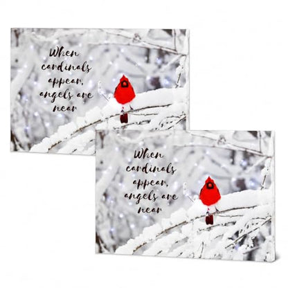 Cardinal Memorial LED Canvas Wall Art Set of 2 – Lighted Winter Snow Scene with “When Cardinals Appear Angels Are Near” – Sympathy Gift for Loss of Loved One – Battery Operated Wall Décor – 16" x 12"