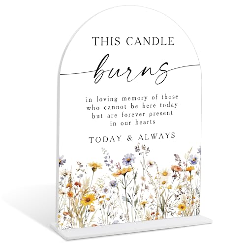 Memorial Table Sign for Wedding, Boho Floral This Candle Burns in Loving Memory Sign, Wedding Signage with Stand, Bridal Shower Table Centerpieces, Supplies for Engagement Reception and Event, 39