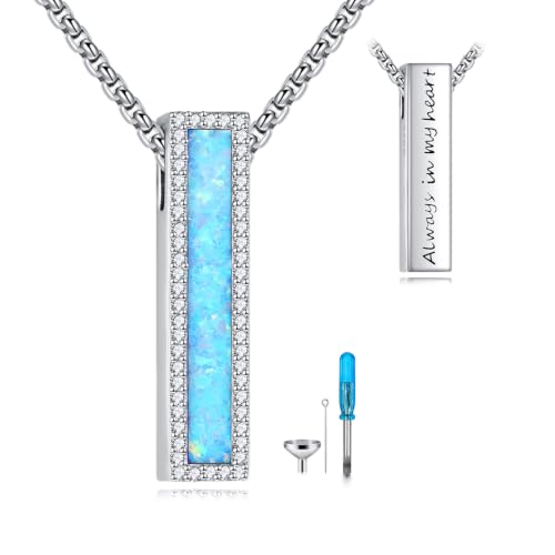 Urn Necklace for Ashes 925 Sterling Silver Cremation Jewelry | Necklaces for Ashes of Loved Ones, Keepsake Necklace for Ashes, Ash Pendants Memorial Jewelry for Women and Men - color: Light Blue Opal