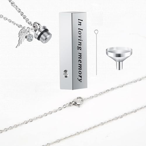 16 Pcs Urn Necklace For Ashes Urn Necklace Stainless Steel Cremation Jewelry For Women Men Cylinder Memorial Necklaces Keepsake Pendant With Funnel(Silver,Black)