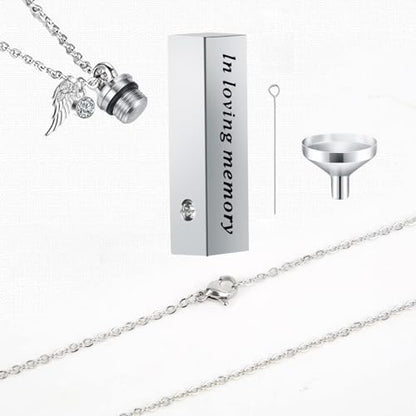 16 Pcs Urn Necklace For Ashes Urn Necklace Stainless Steel Cremation Jewelry For Women Men Cylinder Memorial Necklaces Keepsake Pendant With Funnel(Silver,Black)