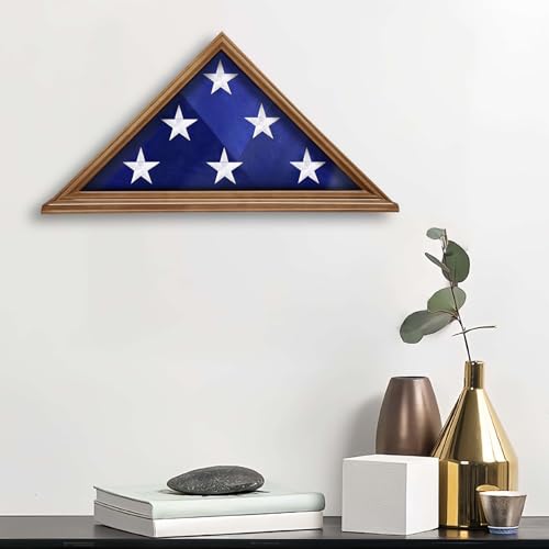 ASmileIndeep Flag Display Case - 5' x 9.5' Veteran Burial Flag Solid Wood Shadow Box with HD Tempered Glass & Wall Mount, Folded Triangle Flag Frame for Funeral, Light Oak - size: For 5' x 9.5' Flag-Oak