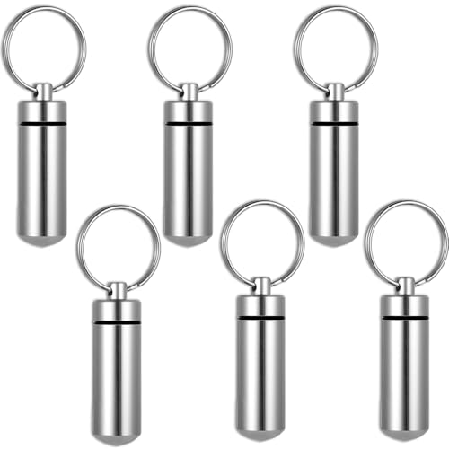 6 Pack Silver Cylinder Urn Keychains for Ashes, Waterproof Memorial Vial Keepsake Jewelry for Human or Pet Cremation Ashes, Hair, or Tiny Mementos, Secure Screw-Top Mini Ash Holders