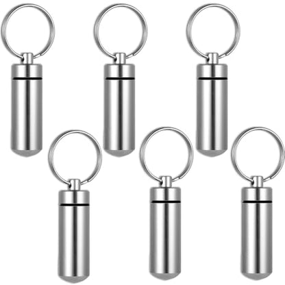 6 Pack Silver Cylinder Urn Keychains for Ashes, Waterproof Memorial Vial Keepsake Jewelry for Human or Pet Cremation Ashes, Hair, or Tiny Mementos, Secure Screw-Top Mini Ash Holders