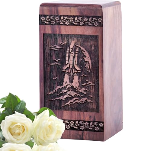 Space Shuttle Burial Urn for Ashes for Women - Funeral Urns for Human Ashes Adult Man - Large Urn for Male - 10 Inch Wooden Box - Decorative Urns for Adult Female - Human Urns for Mom & Dad