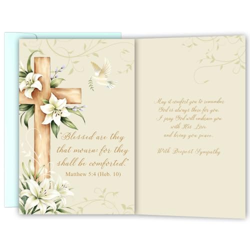 Religious Sympathy Card with Bible Verse, Christian Condolence Cards for Loss of Loved One, Faith Based Bereavement Gift, Deepest Sympathy Greeting Card for Family Friend Coworker - color: Religious Sympathy