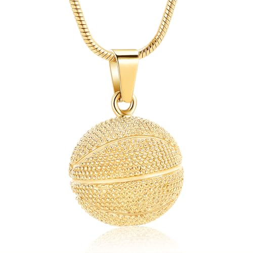 Basketball Urn Necklace for Ashes Sport Cremation Jewelry Stainless Steel Football Memorial Necklaces Ash Holder for Human Pets Keepsake Jewelry for Sport Lover Men with Fill Tool - color: Gold