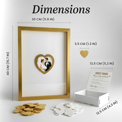 Gold Wedding Guest Book Alternative, Guest Book Wedding Reception, Wedding Guest Book with Wooden Hearts Guest Book Signs for Wedding Anniversary Birthday Party Baby Shower - color: Gold
