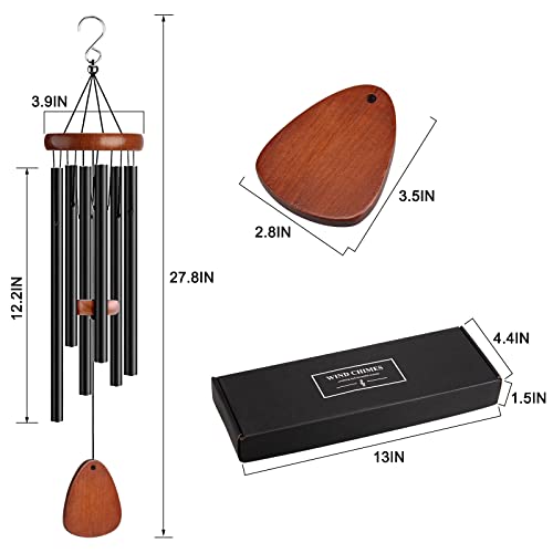 Wind Chimes for Outside Large Outdoor - Memorial Wind Chime Large Deep Tone, Wooden Black Aluminum Chime with 6 Tuned Tubes, Great as a Gift for Home Decor, Patio, Garden and Backyard