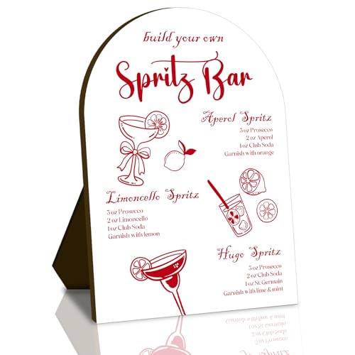 Spritz Bar Table Sign, 7 x 10 in Wooden Cocktail Recipe Menu | Build Your Own Spritz Bar design, three recipes including Hugo, decor for weddings, bridal showers and bachelorette parties - color: jiuba