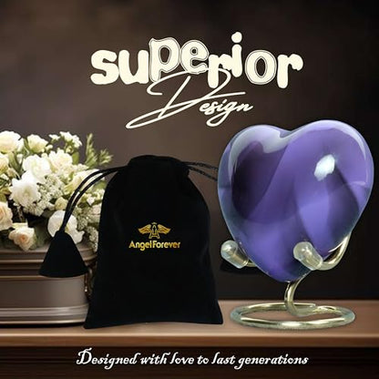 Heart Urn with Stand & Box Keepsake Urn for Human Ashes Mini Cremation Urn for Men & Women (Purple) - color: Purple