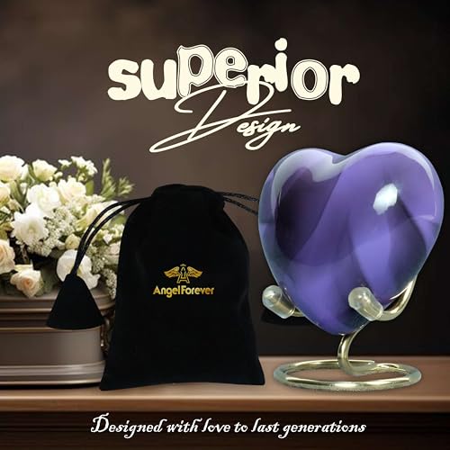 Heart Urn with Stand & Box Keepsake Urn for Human Ashes Mini Cremation Urn for Men & Women (Purple) - color: Purple