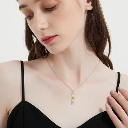 Sterling Silver Flower Tree Life Cremation Urn Necklace for Women - color: Cylin *Sunfl. 1 (Zir GP)