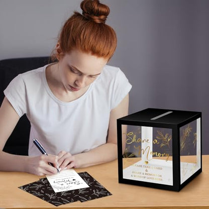 Pajean 50 Pcs Greenery Share a Memory Card, Celebration of Life Cards Box - color: Black Gold