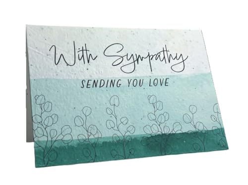 Of The Earth Handmade Paper - Plantable Wildflower Seed Folding Card - Sympathy Designs - 5" x 7" - Set of 3 - w/Recycled Envelopes (Watercolor Green Eucalyptus) - color: Watercolor Green Eucalyptus