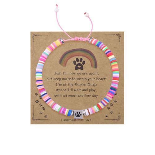 Xiyantiji Memorial Bracelet Gifts for Pet Loss Sympathy Gifts for Loss of Dog Cat Pet Owner Friends Rainbow Bridge Paw Print Bracelet