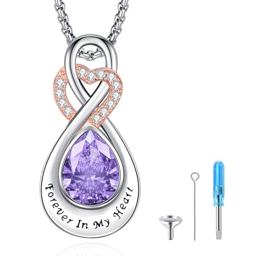 Infinity Urn Necklace for Ashes Sterling Silver Heart Moonstone Turquoise Birthstone Keepsake Memorial Cremation Jewelry for Women - style: Infinity A-06-Jun-Alexandrite
