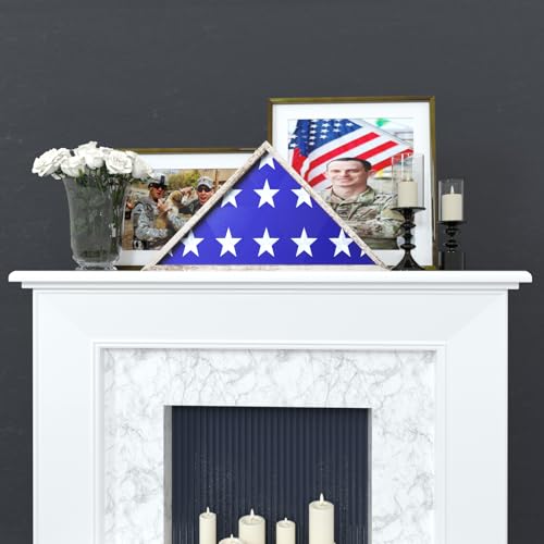 ASmileIndeep Flag Display Case - 5' x 9.5' Funeral & Military Flag Shadow Box with HD Tempered Glass and Wall Mount, Folded Triangle Flag Holder Frame for Veterans, Whitewashed - size: For 5' x 9.5' Flag-Whitewashed